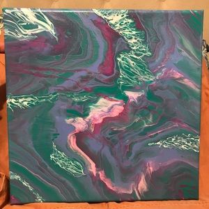 “90’s Pool Party” 12x12 Acrylic Pour Painting